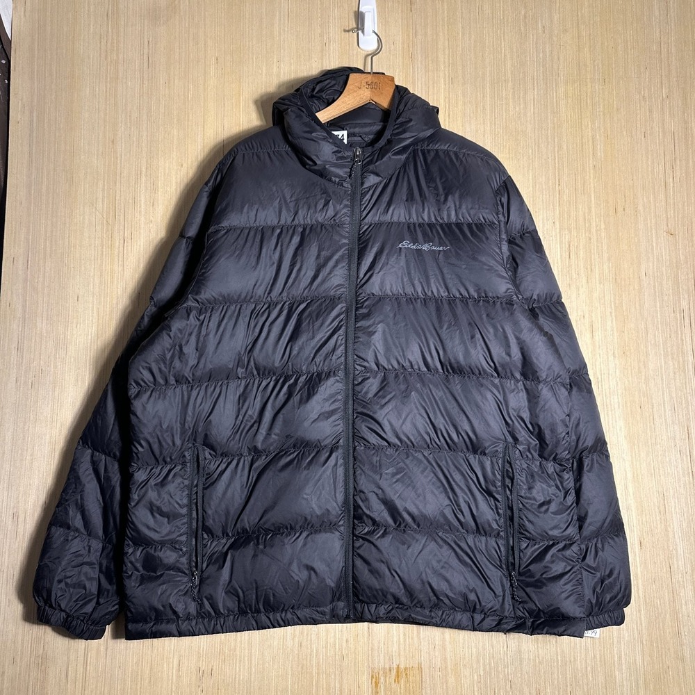 Eddie Bauer Jacket Mens 2XL Black Long Sleeve Goose Down Zip Up